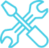 Icon of crossed wrench and screwdriver in blue.