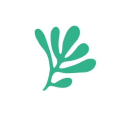 A stylized green leaf with multiple rounded leaflets on a black background.