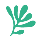 A simple graphic of a teal-colored abstract plant or coral shape.