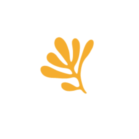 Black circle with a gold abstract leaf design in the center.