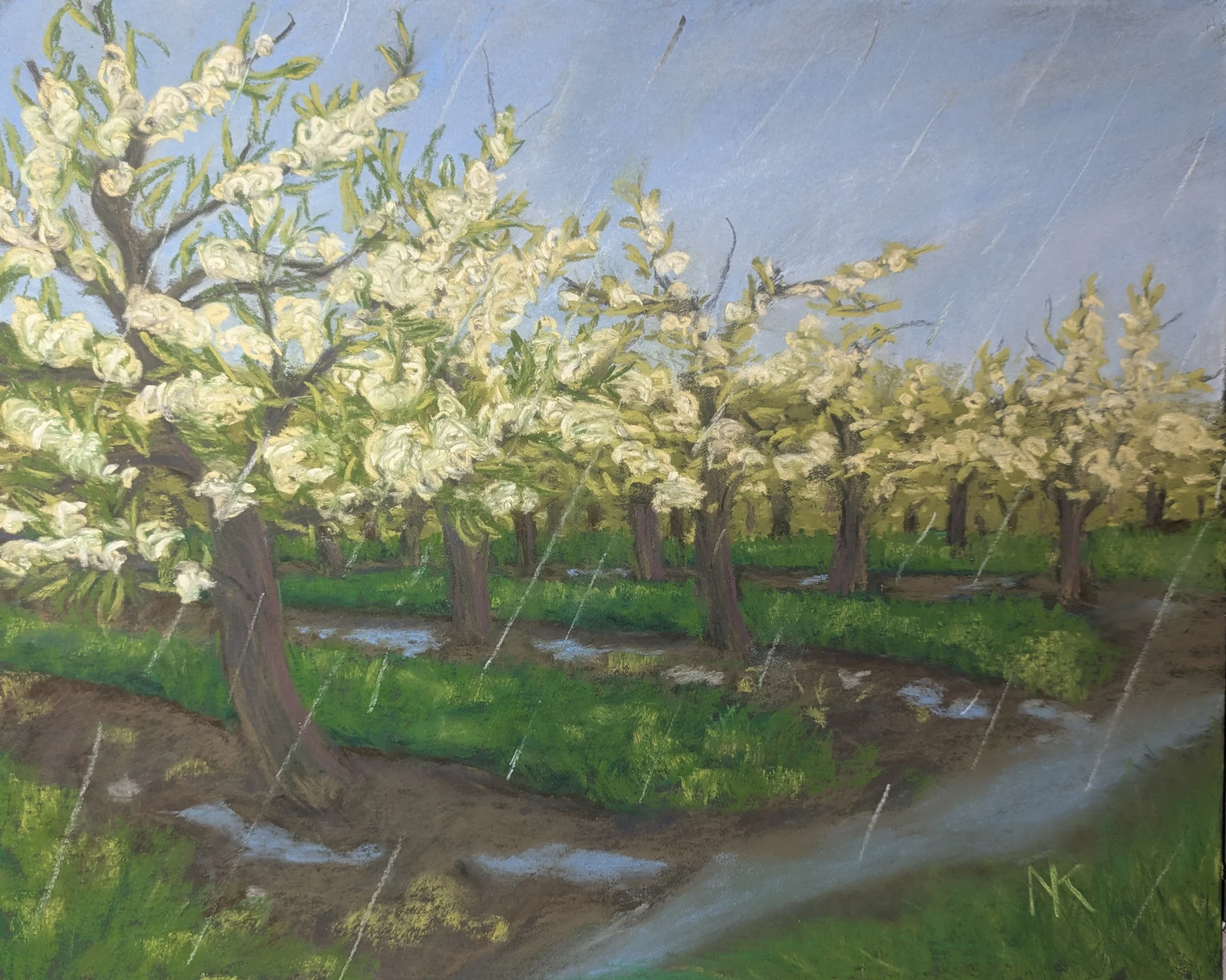 N Koski Pear Orchard in the Rain Pastel.jpg