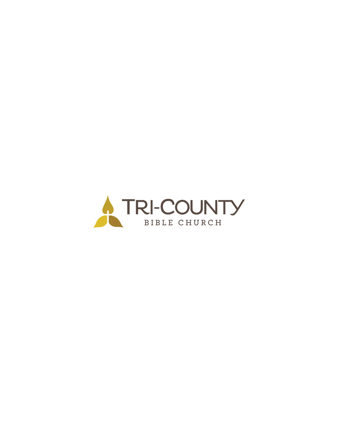 Logo of Tri-County Bible Church with a golden leaf symbol and the church name in brown text.