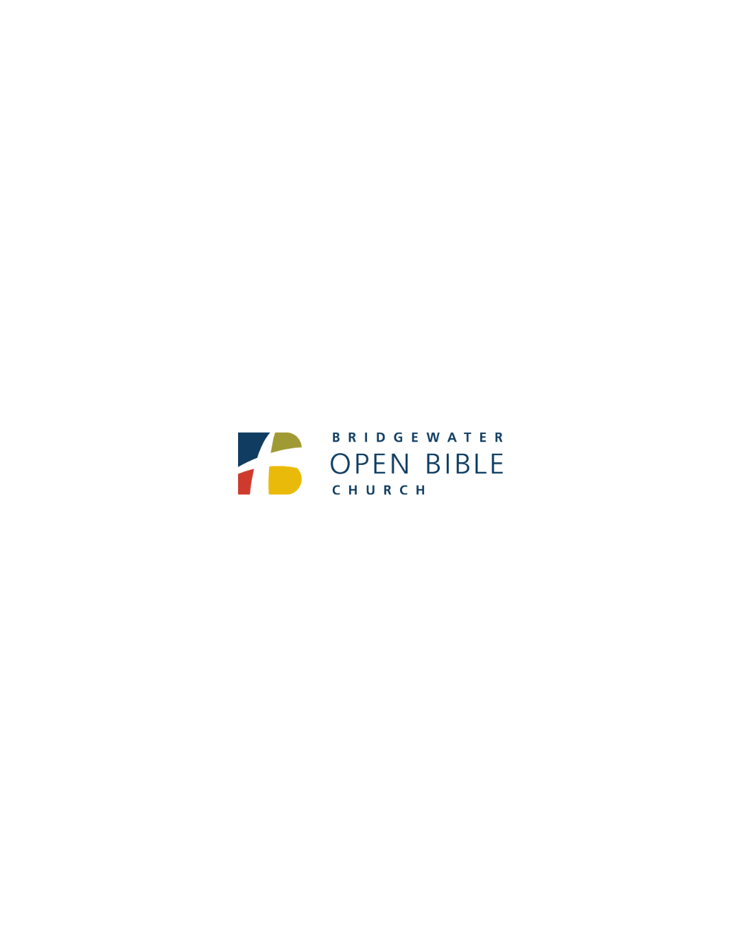 Logo of Bridgewater Open Bible Church with a colorful abstract icon and the church's name in blue text.
