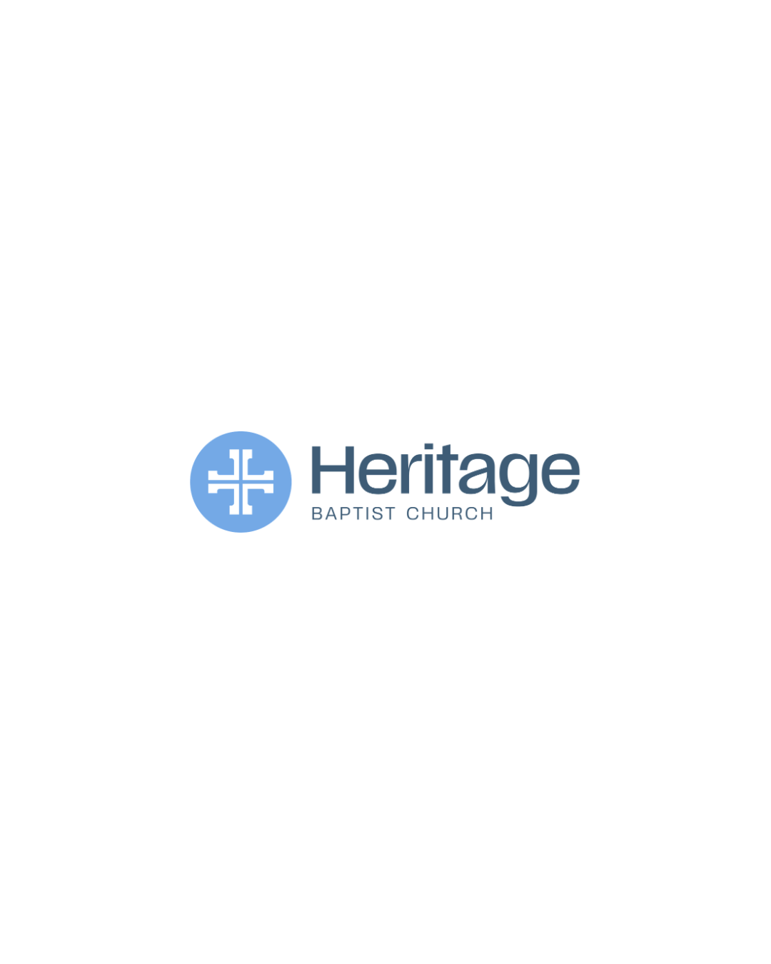 Heritage Baptist Church logo with a blue cross in a circle and the text 'Heritage Baptist Church' in blue.