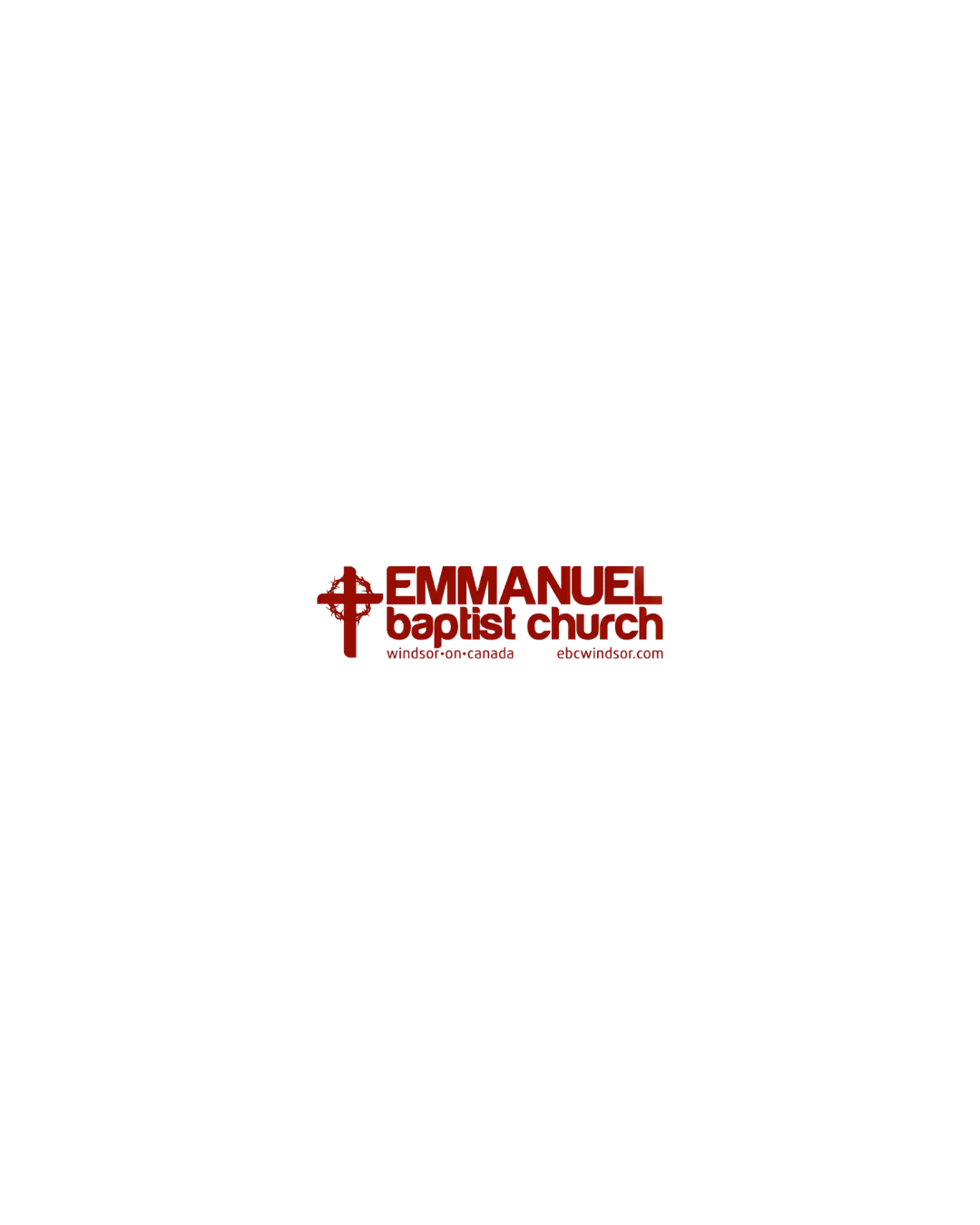 A logo of Emmanuel Baptist Church with a cross and church name in red text.