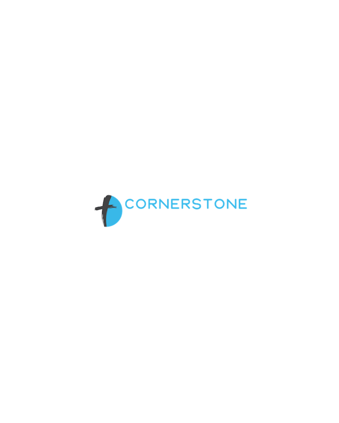 Black background with white text that reads 'A Place for Your Whole Family' at the top, and the logo of Cornerstone Baptist Church at the bottom, which includes a circular emblem with a blue and white cross and the church's name in blue and white.