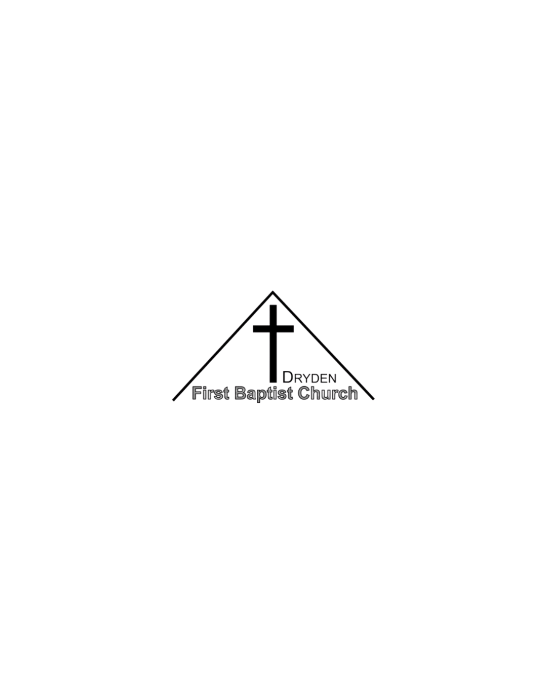 Logo of Dryden First Baptist Church featuring a cross inside a triangular outline with the church's name.