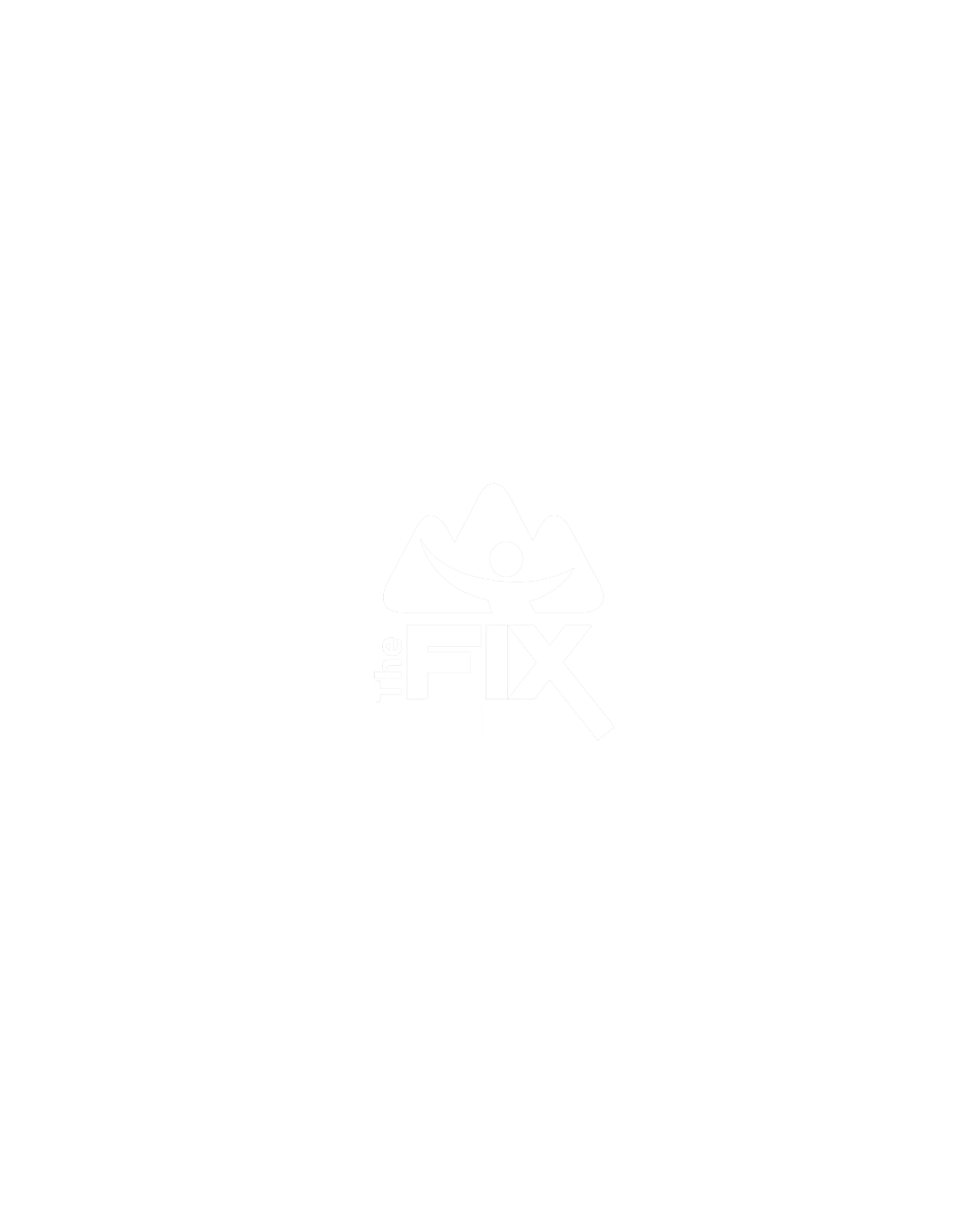 Black background with a white logo of a mountain, a person, and the text 'The Fix Chapel' in the center.