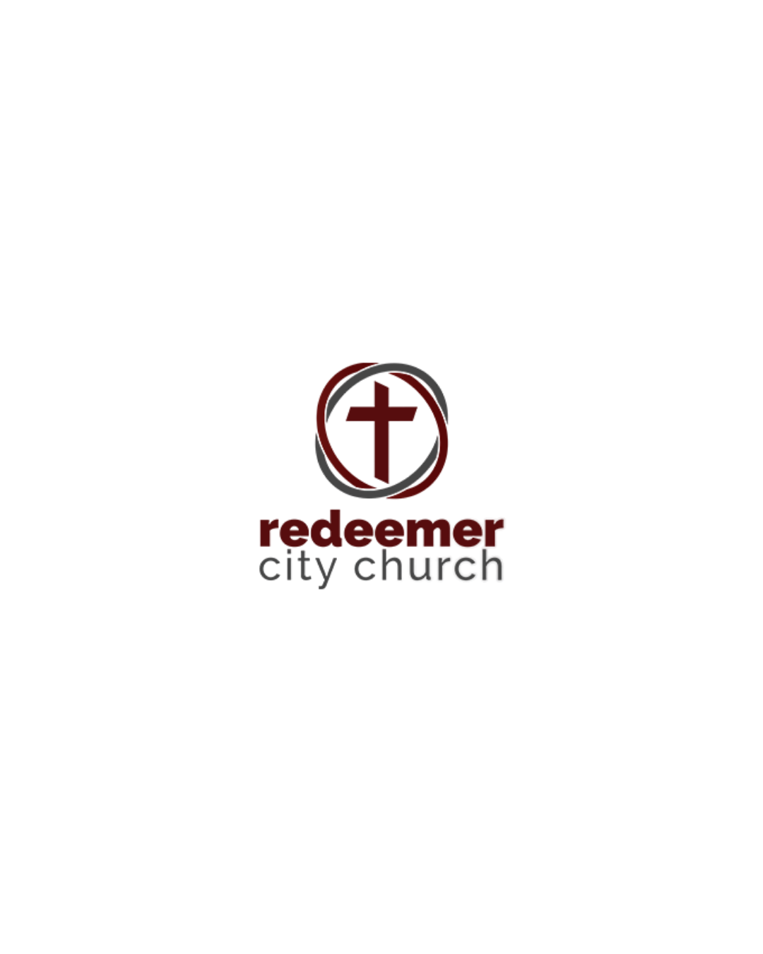 Logo of Redemer City Church featuring a red and black circular symbol with a cross, and the church's name in red and black text.