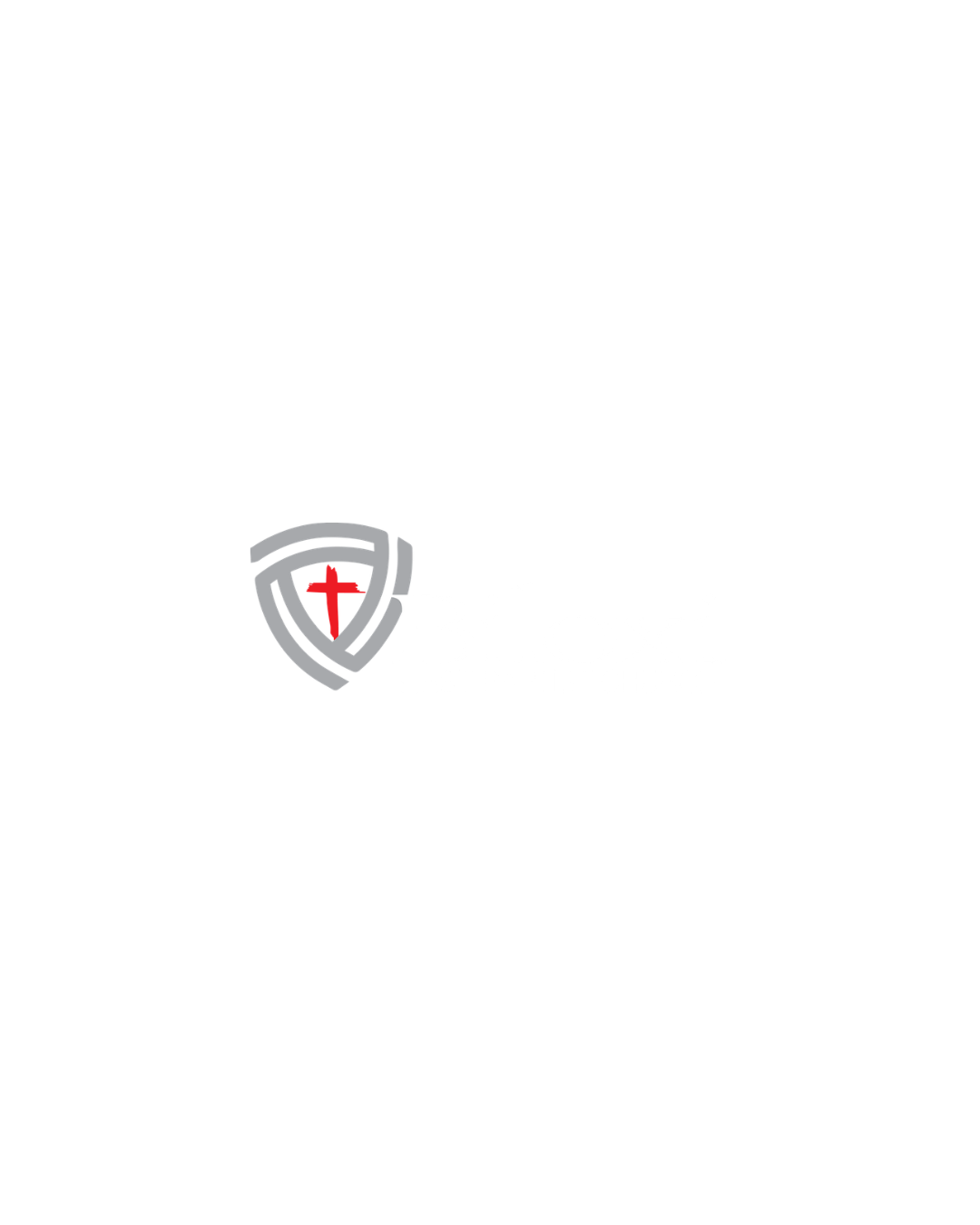 Logo of Biloixi First Baptist Church featuring a shield with a red cross and a church name.