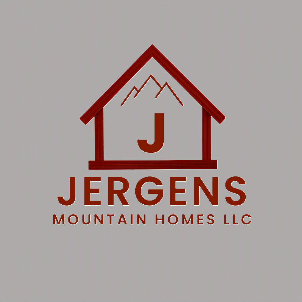 Logo for Jergens Mountain Homes LLC featuring a mountain outline and a house with a large 'J' inside.