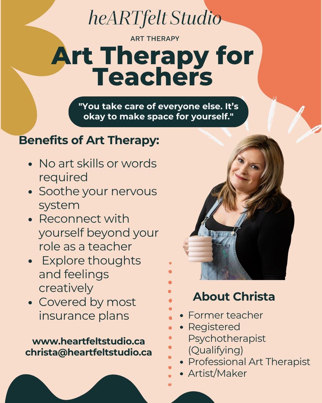 As a former teacher, I am all too familiar with the demands of your role. There&rsquo;s not enough time in the day to even use the washroom. Insert art therapy - a quiet (even wordless if you choose) space to slow down your thoughts, reconnect with y