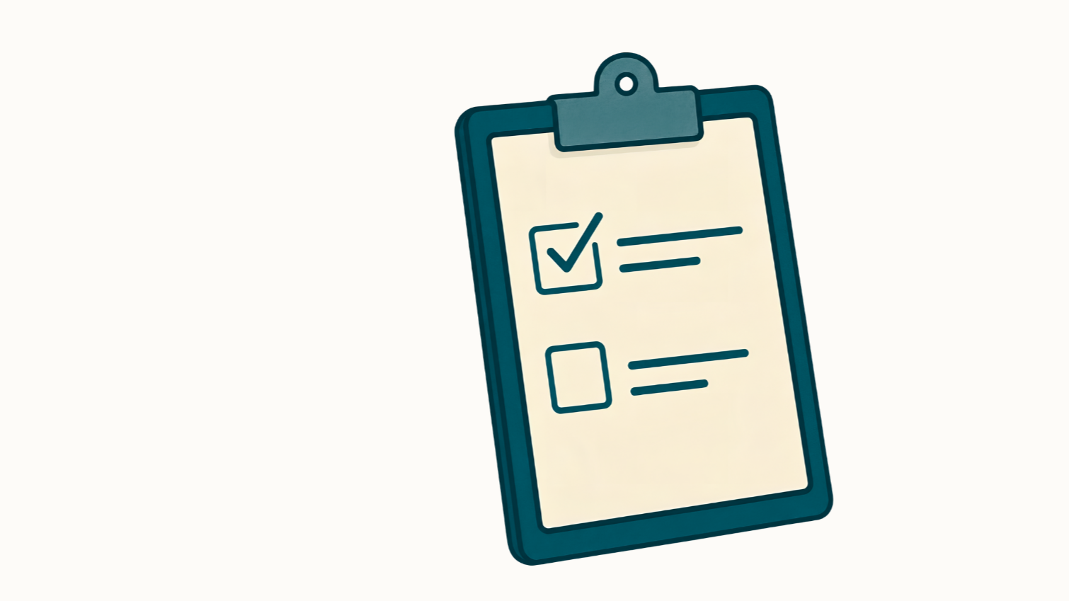 Illustration of a clipboard with a checklist, one item checked off.