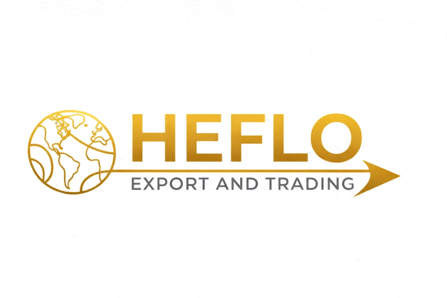 Logo for HEFLO Export and Trading with a gold globe and the company name in gold and gray text.