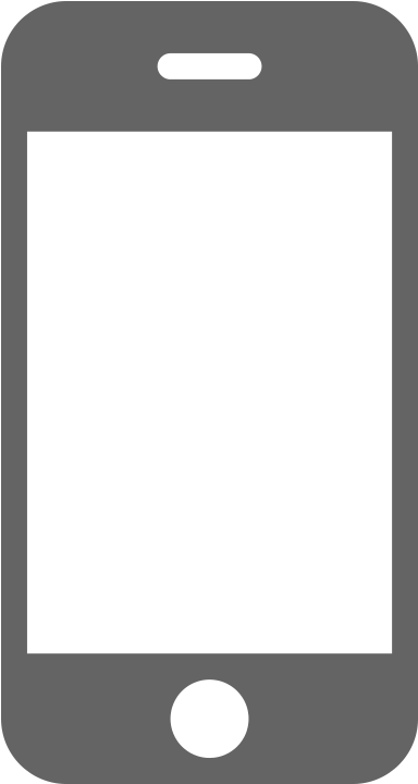 En simpel tegning af en smartphone i gråt med sort skærm.