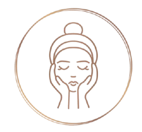 Line drawing of a girl with closed eyes, smiling, wearing a headband, reflecting relaxation or pampering.
