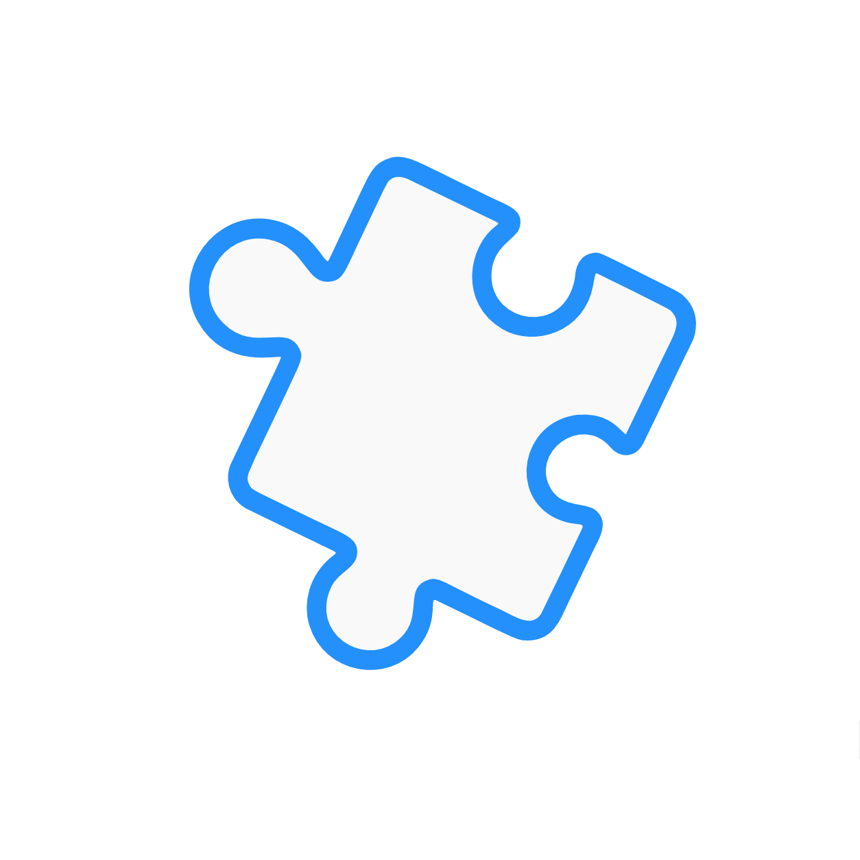 A white jigsaw puzzle piece with a blue outline against a black background.