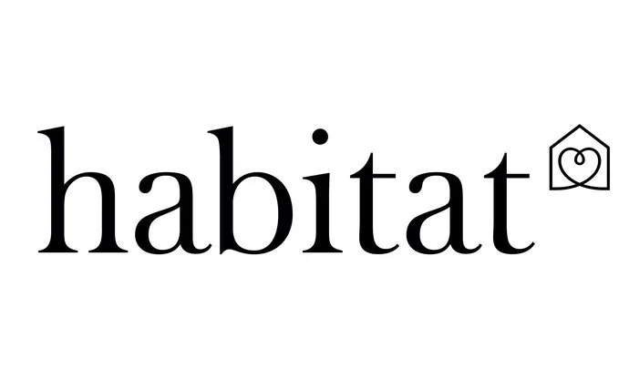 The word 'habitat' with a house outline and heart symbol inside it, all in black on a white background.