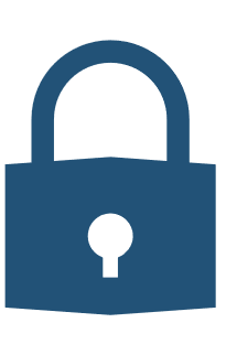 A blue padlock icon with a keyhole in the center
