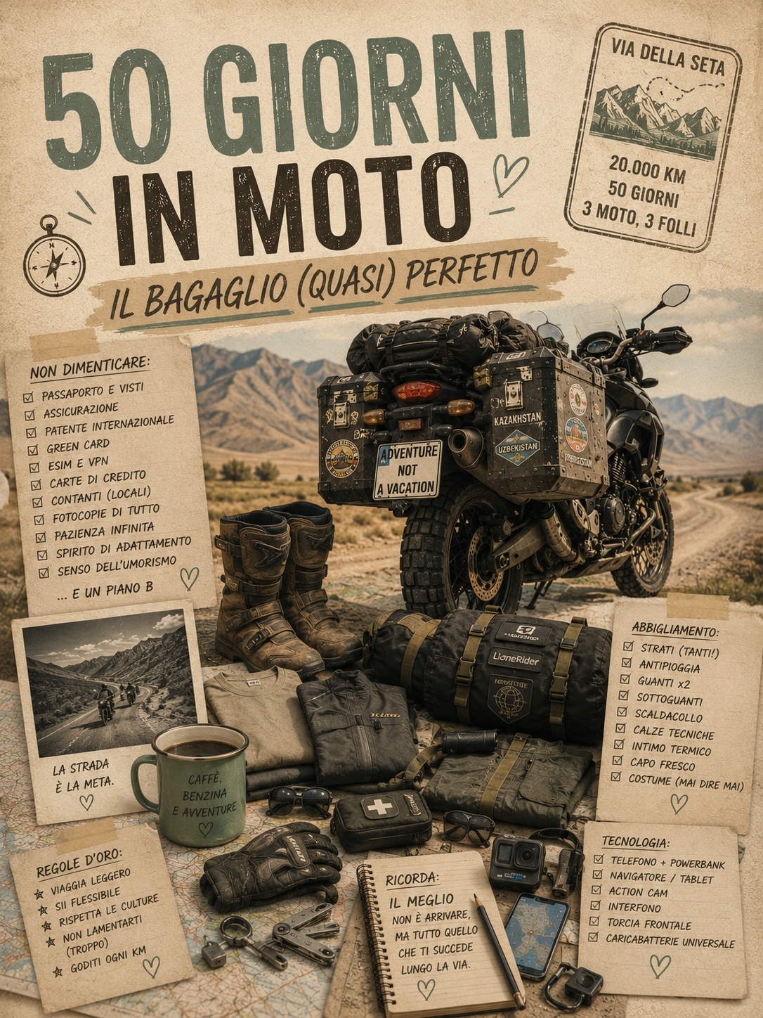 50 giorni in moto. Il bagaglio (quasi) perfetto.  