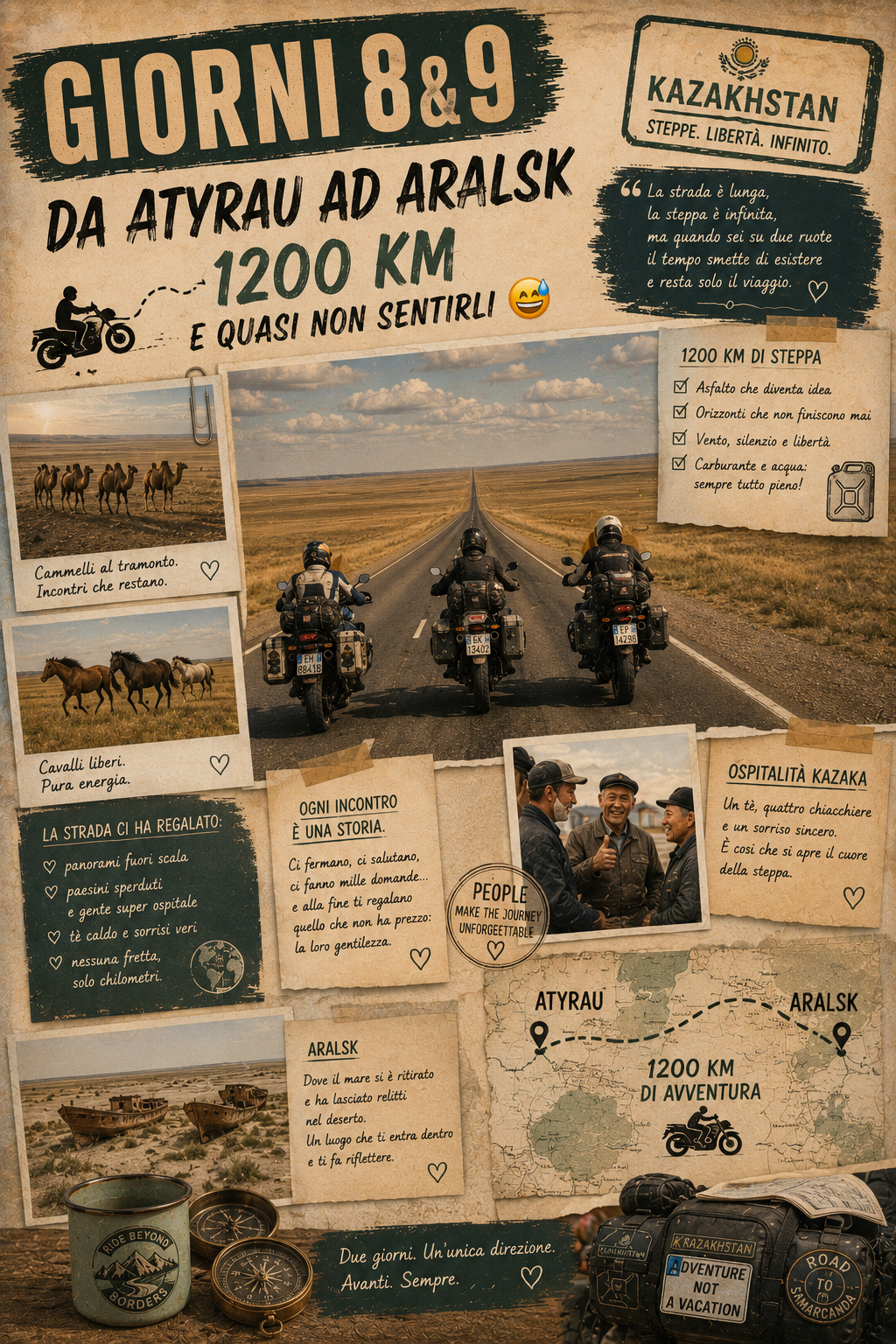 GIORNI 8 e 9 : da Atyrau ad Aralsk. 1200km e ( quasi ) non sentirli 😅 
