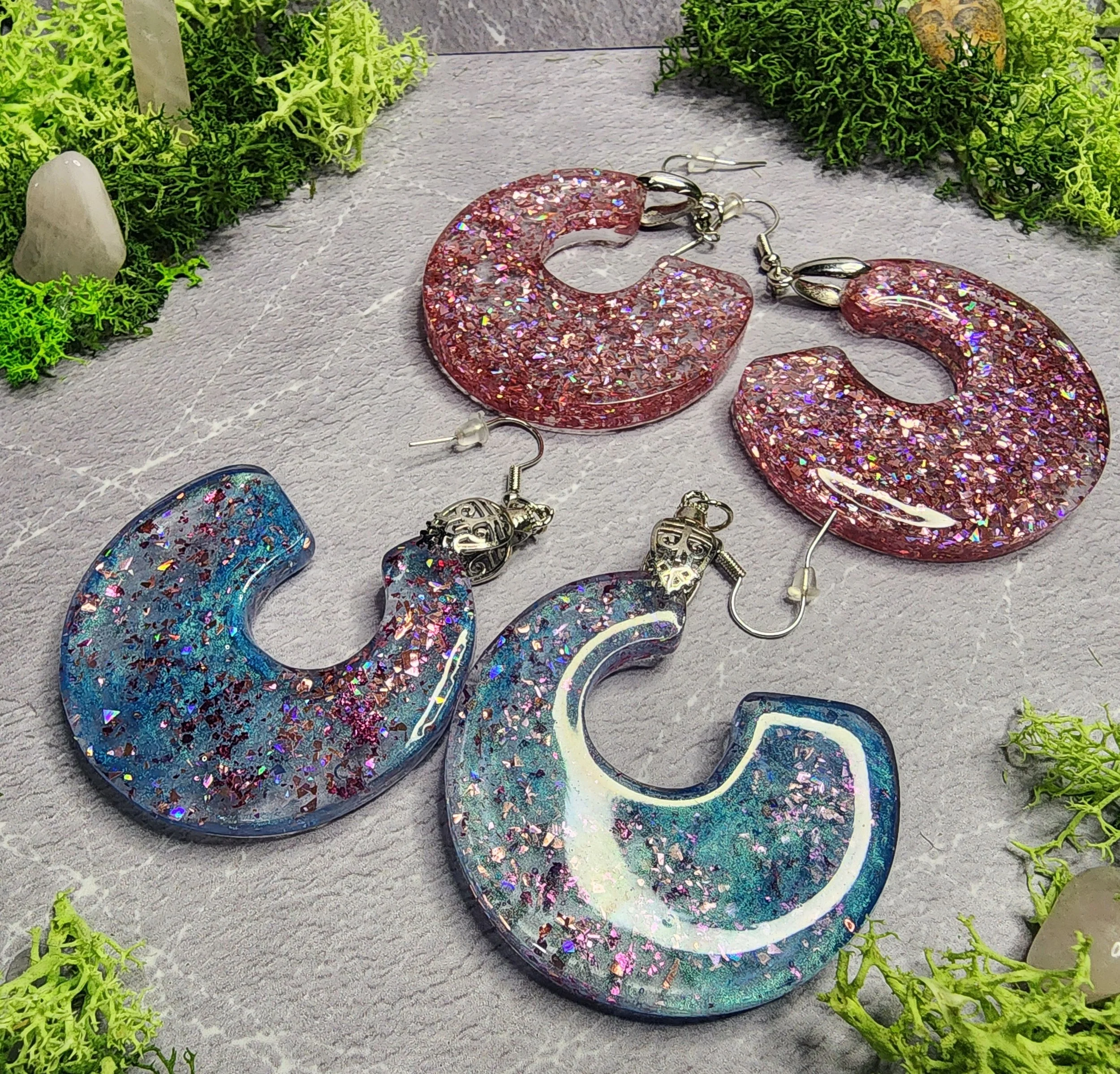 Glitter Crescent Hoop Earrings