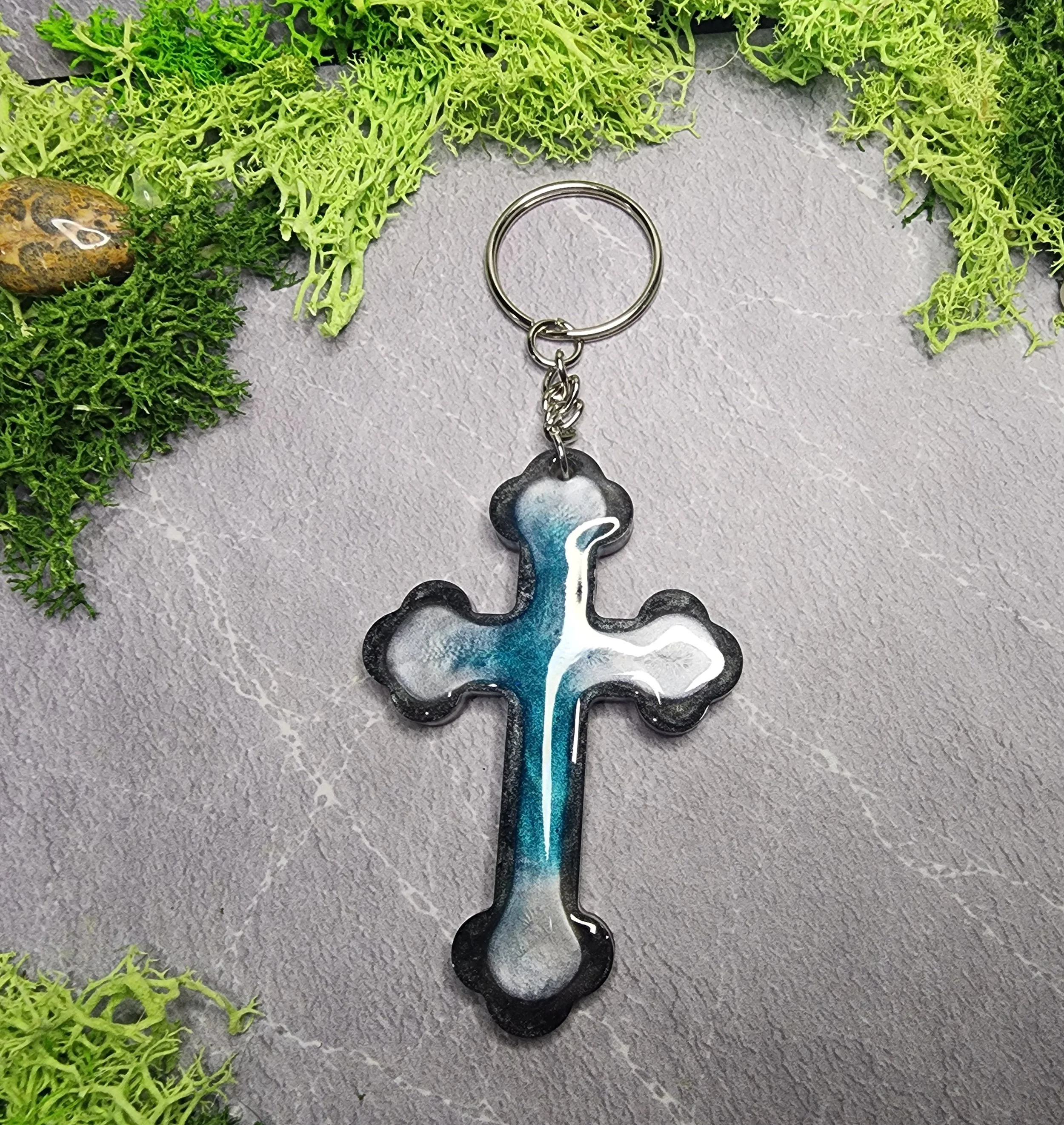 Midnight Tide Cross Keychain