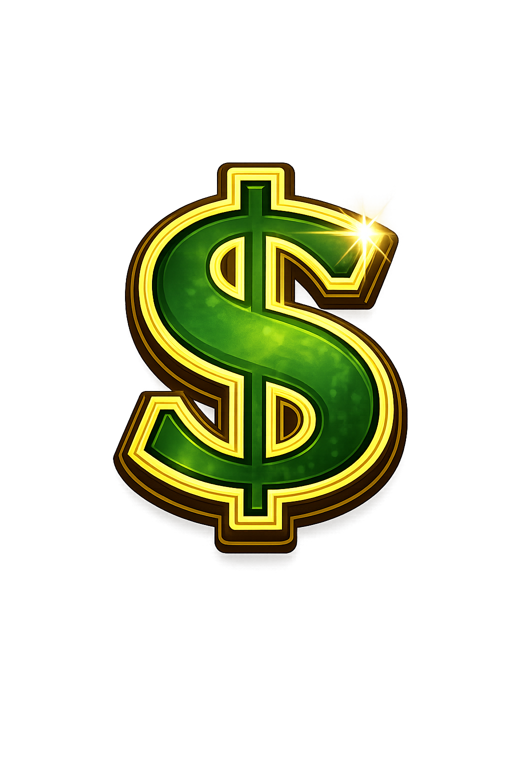 Neon green and yellow dollar sign with a glowing starburst on the upper right edge.