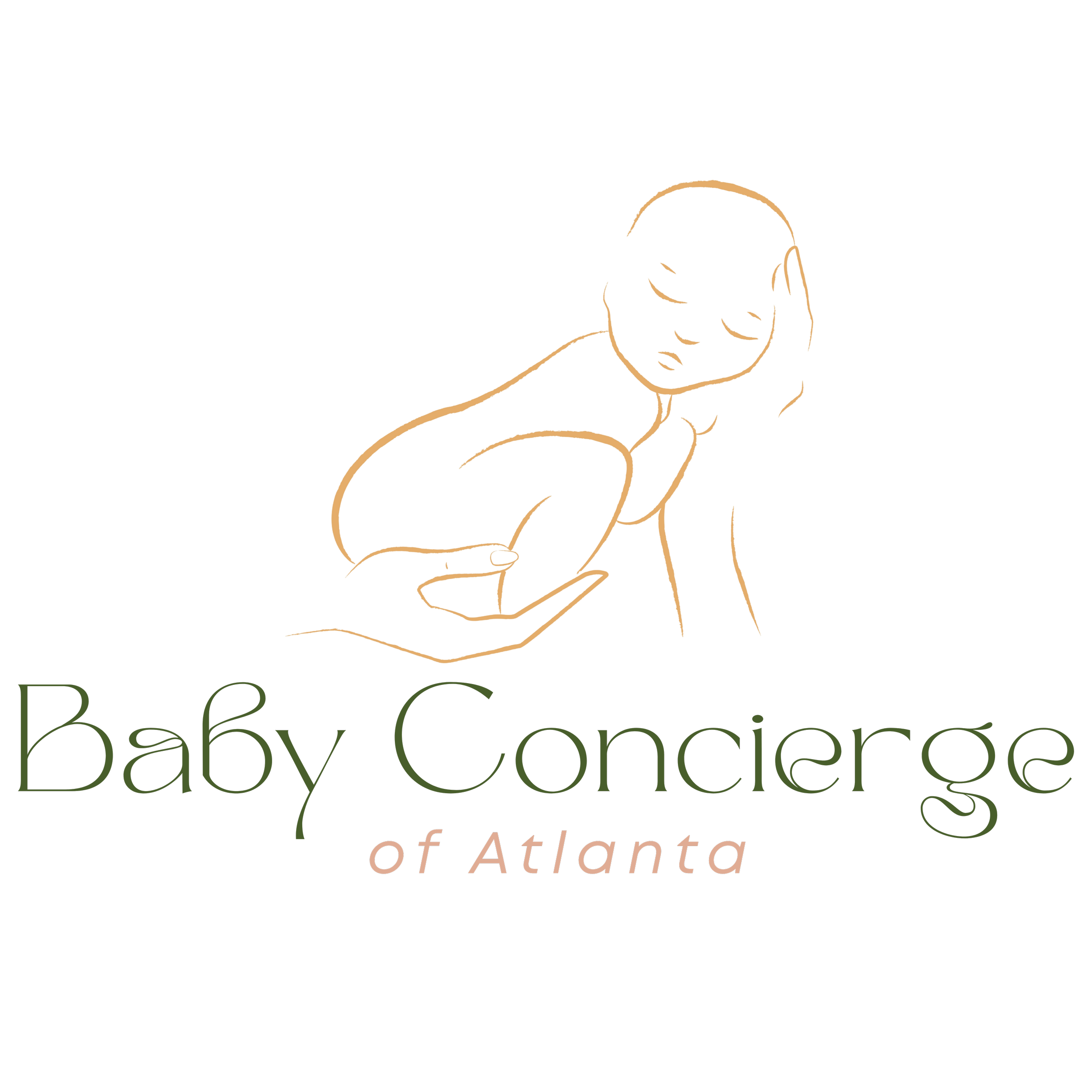 Stylized logo with outline of a baby wearing a bonnet, the text "Baby Concierge" in large letters, and "of Atlanta" below in smaller font.