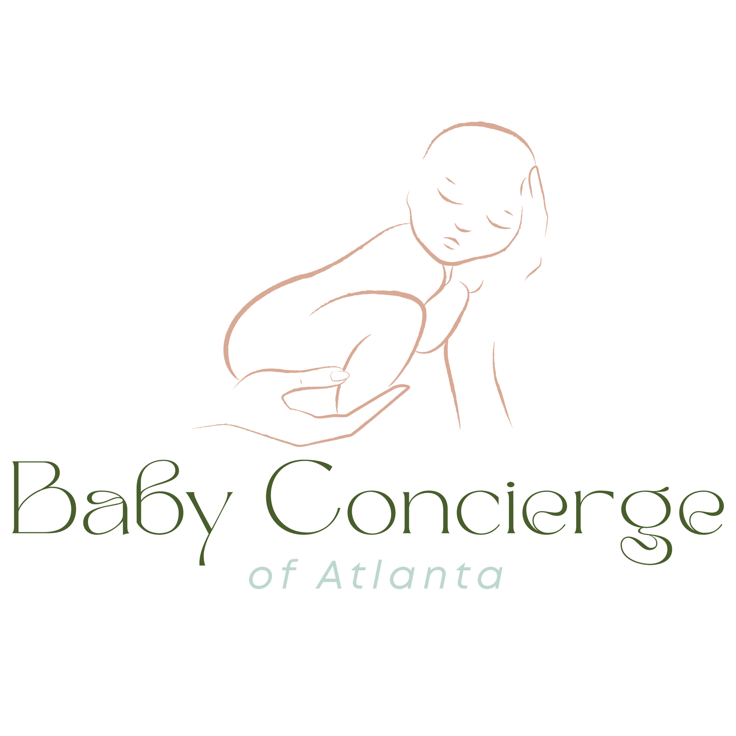 Illustration of a woman with closed eyes holding her head with one hand, with the text 'Baby Bump' and 'of Atlanta' in elegant font.