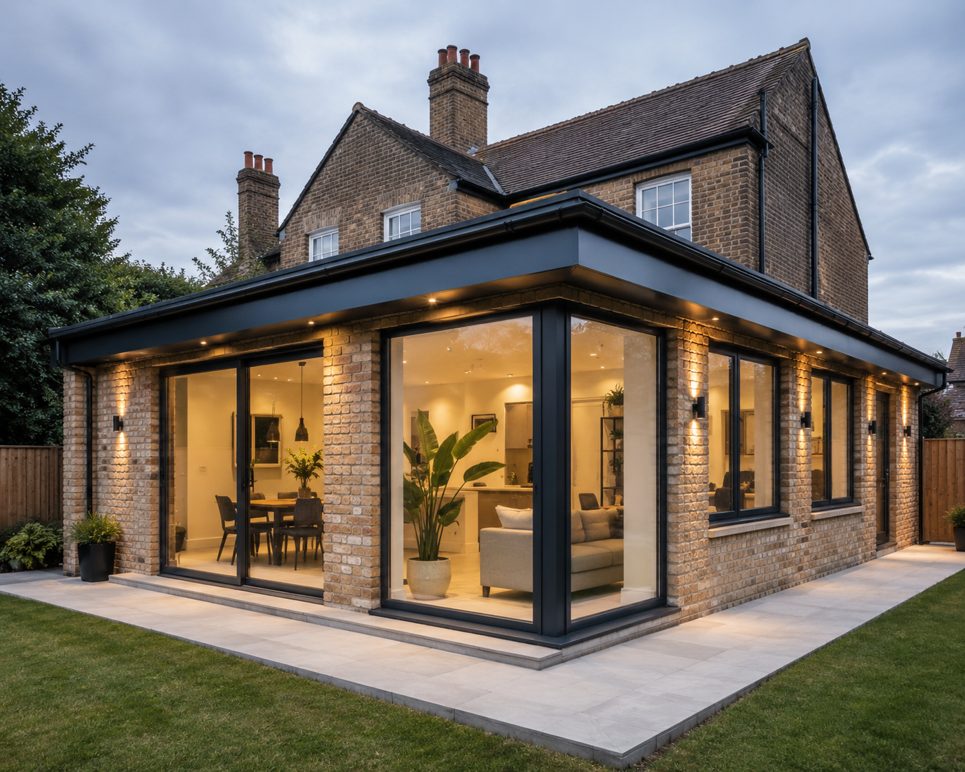 Completed rear house extension in Wirral with brickwork, rooflights and bifold doors