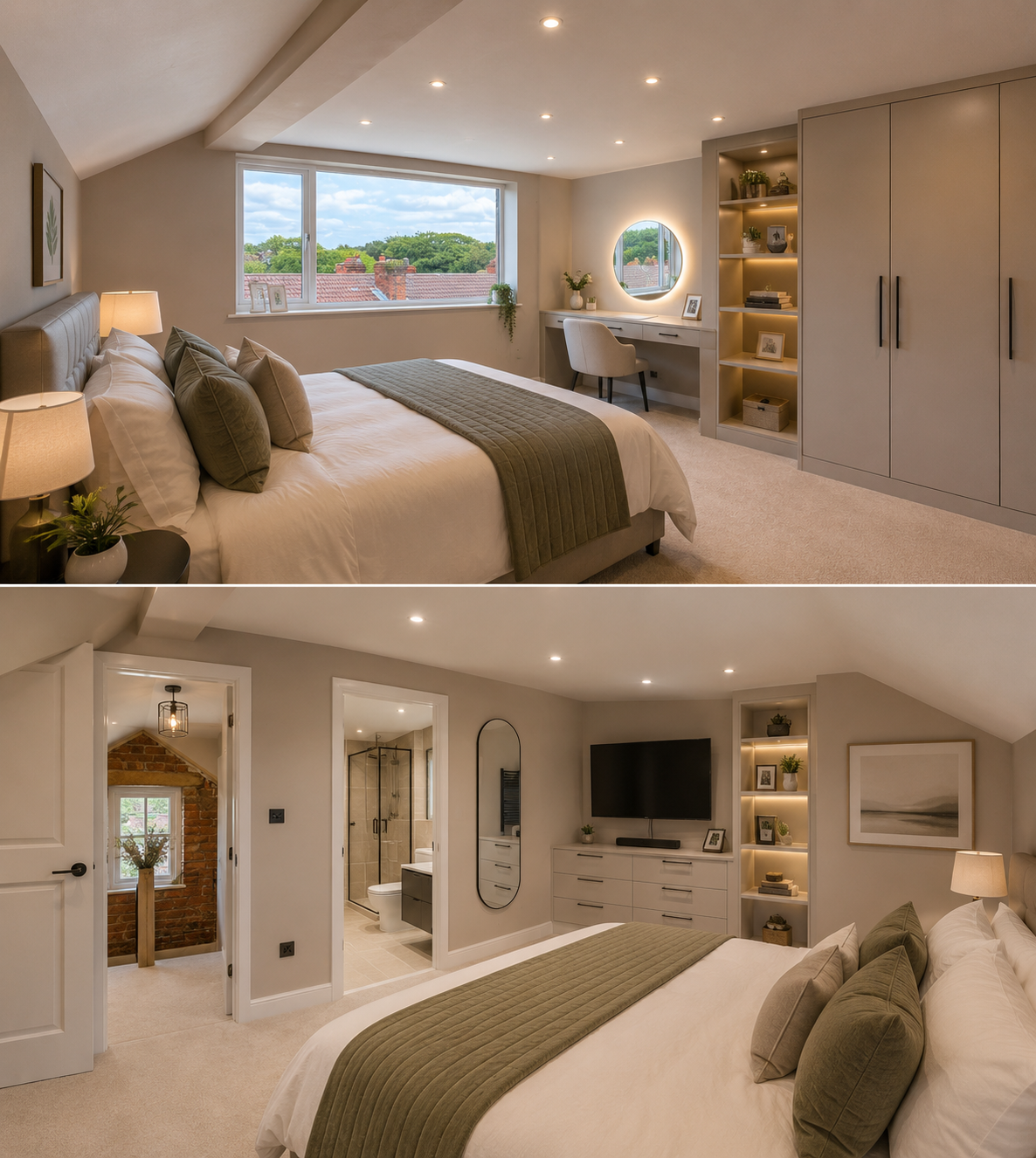 Selection of completed loft conversions in Wirral including bedrooms, en-suites and bespoke living spaces