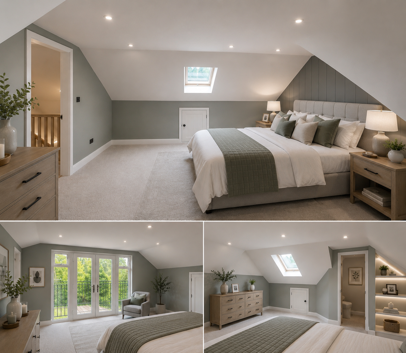 Selection of completed loft conversions in Wirral including bedrooms, en-suites and bespoke living spaces