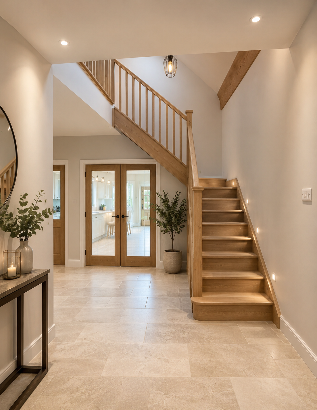 Bespoke oak staircase with matching balustrade completed as part of a home renovation in Wirral