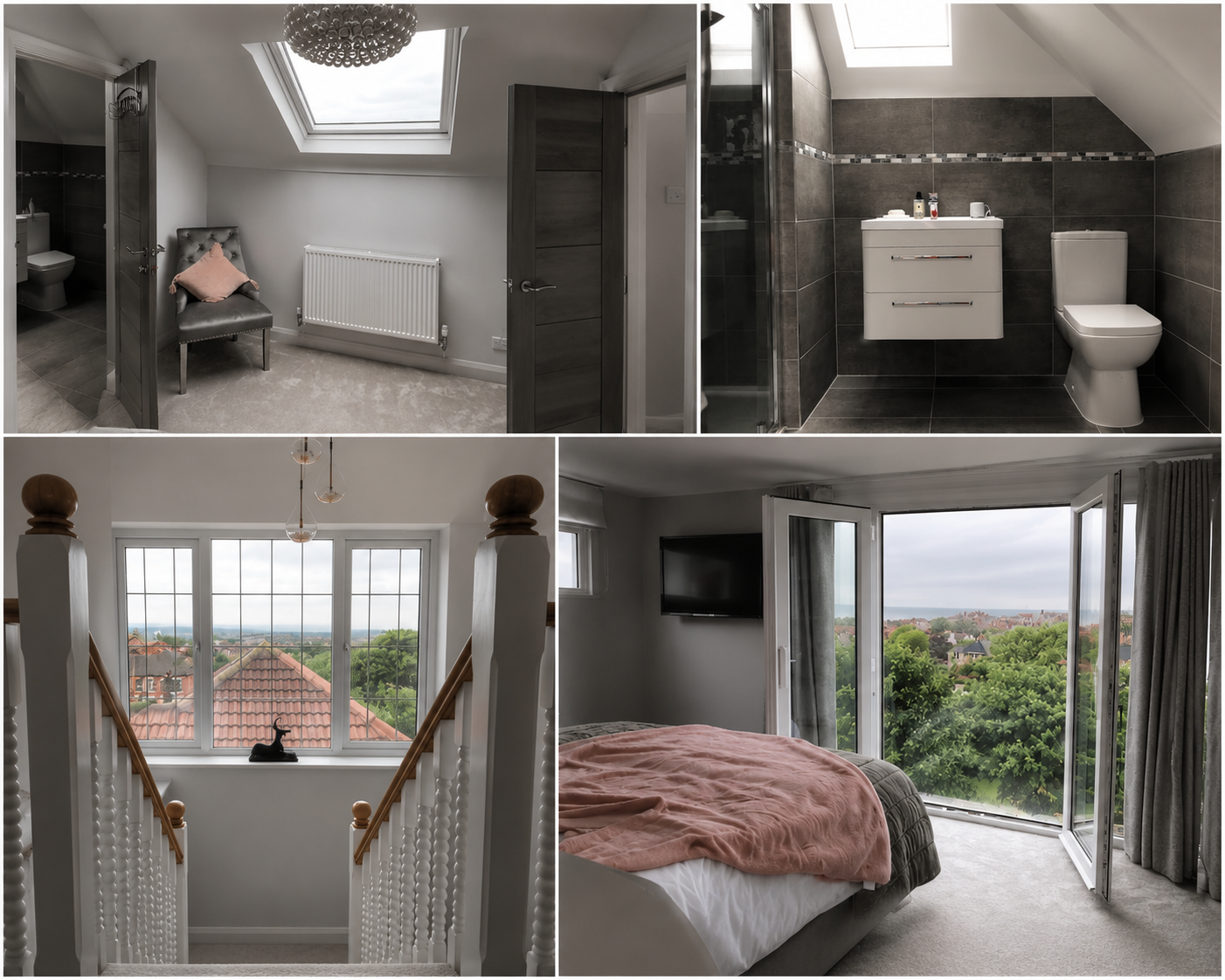 Selection of completed loft conversions in Wirral including bedrooms, en-suites and bespoke living spaces