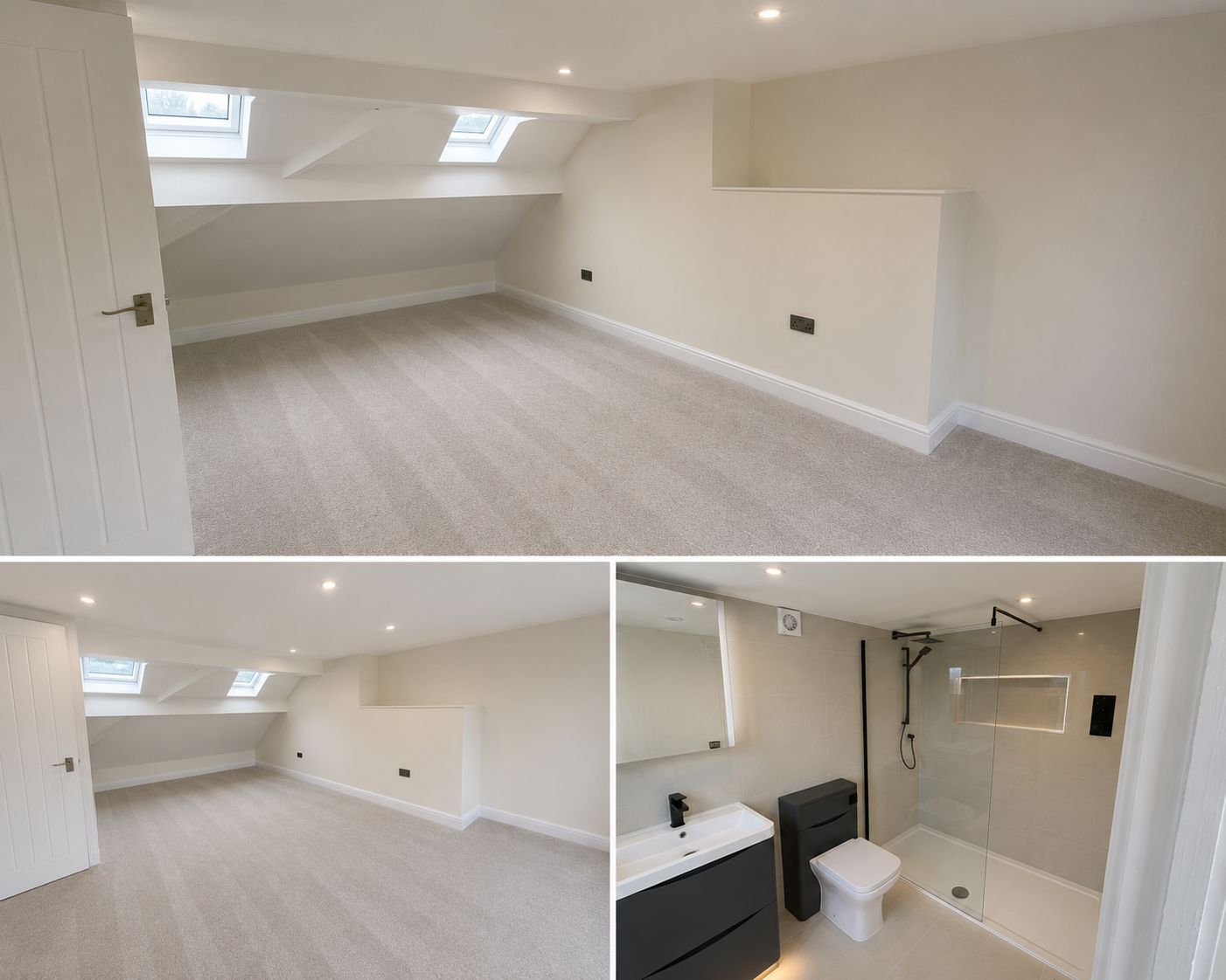 Selection of completed loft conversions in Wirral including bedrooms, en-suites and bespoke living spaces