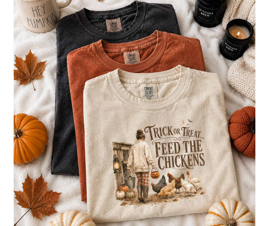Feed the chickens trick or treat graphic T