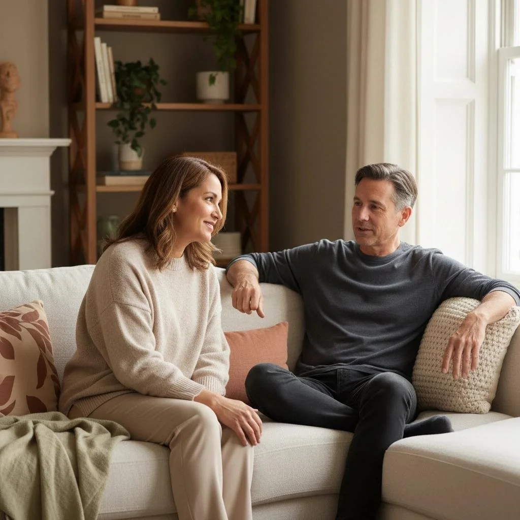 couple talking during a therapy session.