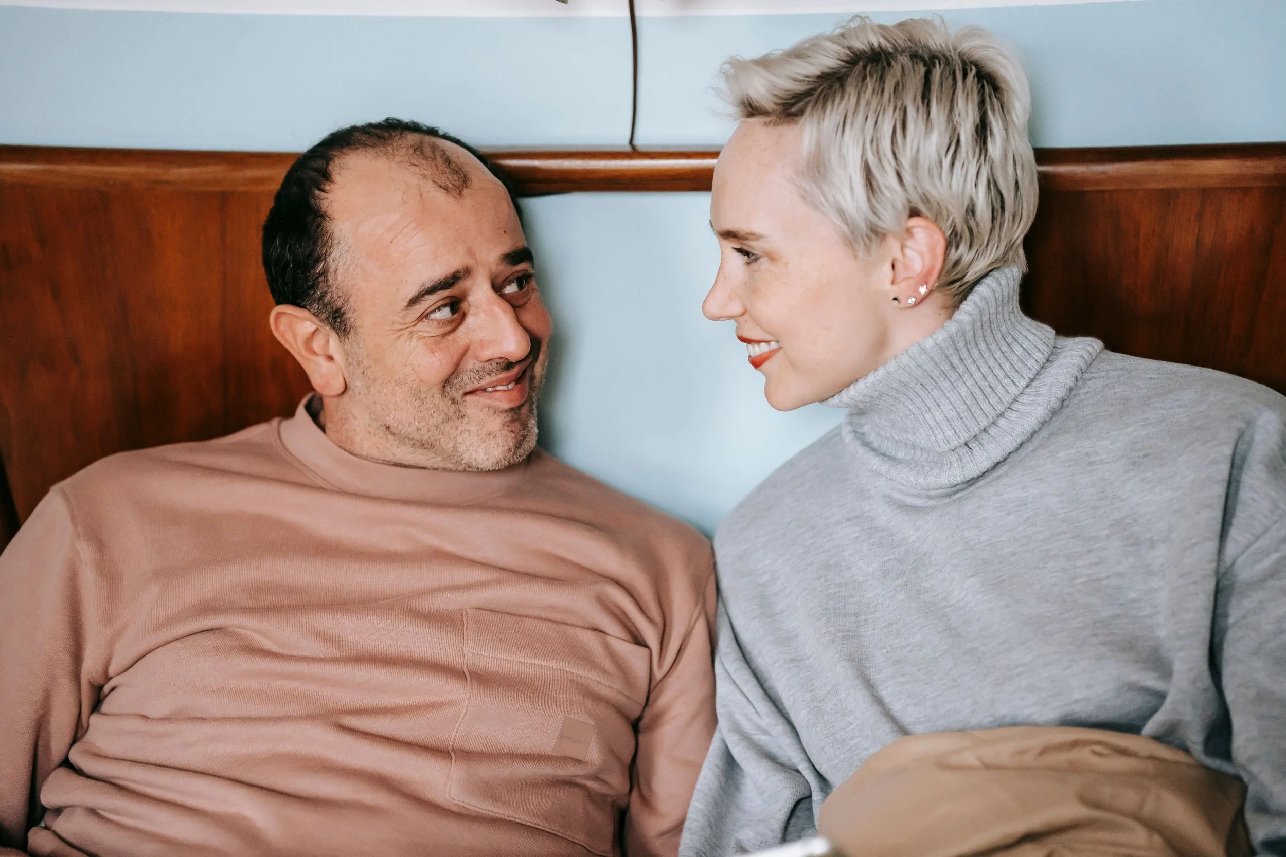 Older couple reconnecting through couples therapy.