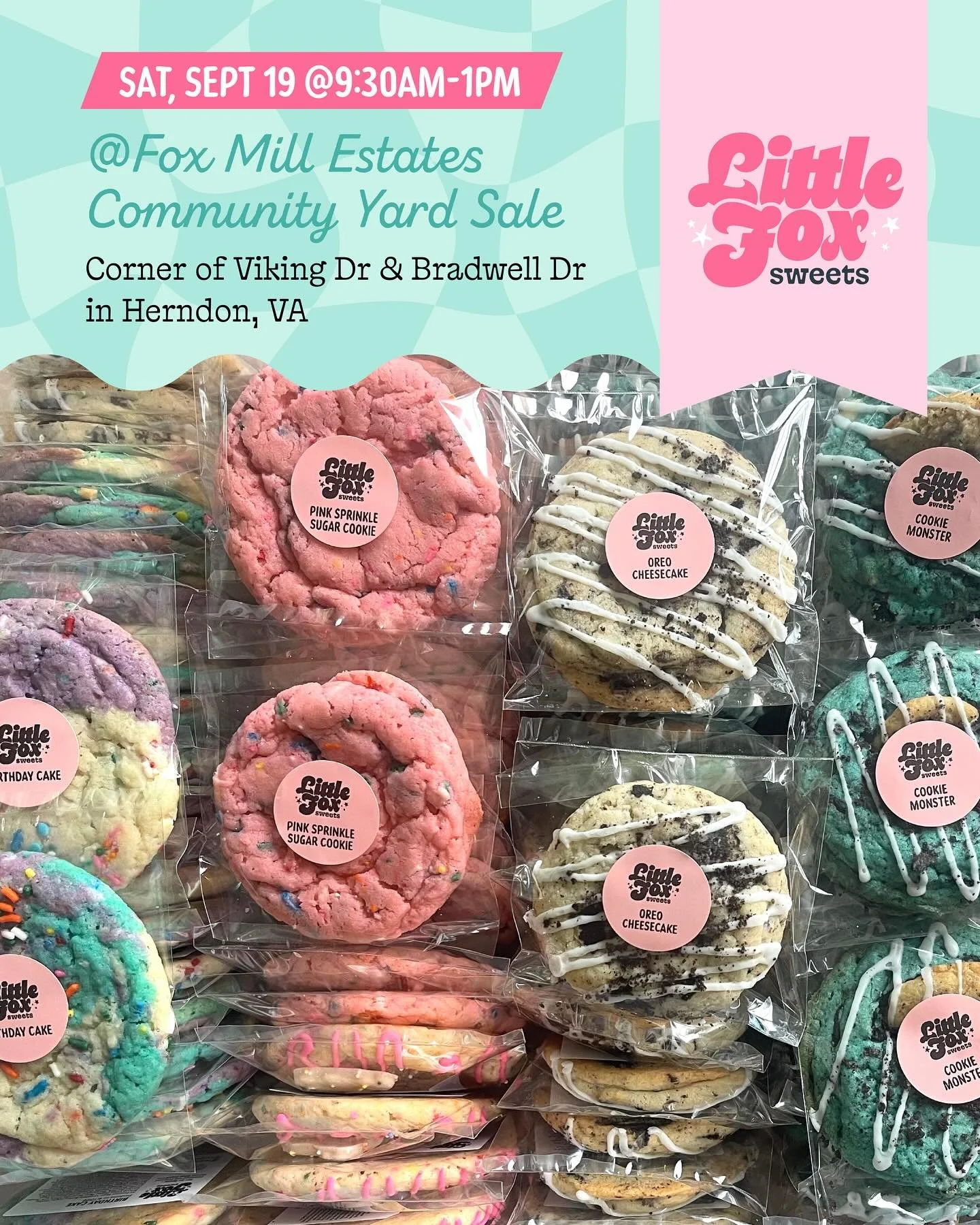 I&rsquo;m getting ready for a cookie sale on Saturday from 9:30-1pm during the Fox Mill Estates Community Yard Sale. It looks like it&rsquo;s going to be a BEAUTIFUL day! ☀️ 🍪