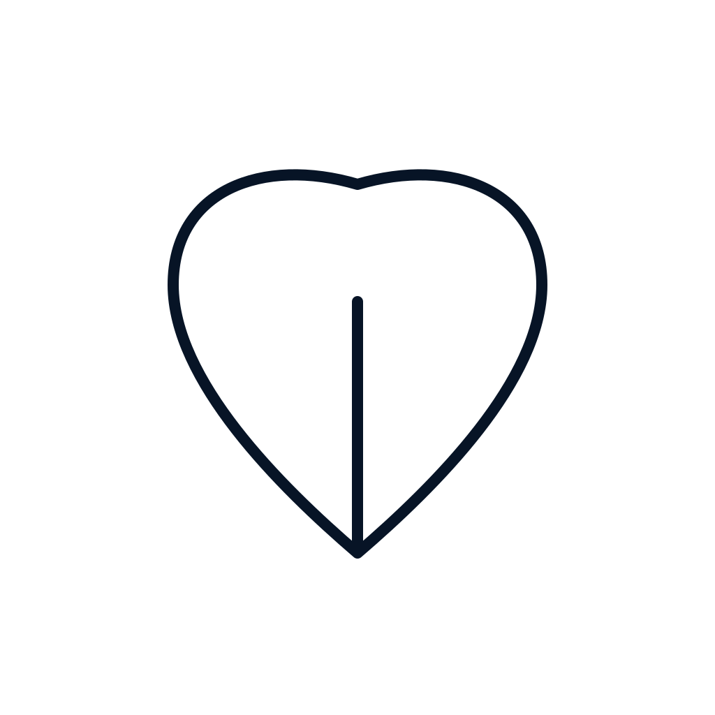 Outline of a heart with a line dividing it in half, symbolizing heartbreak or emotional pain.