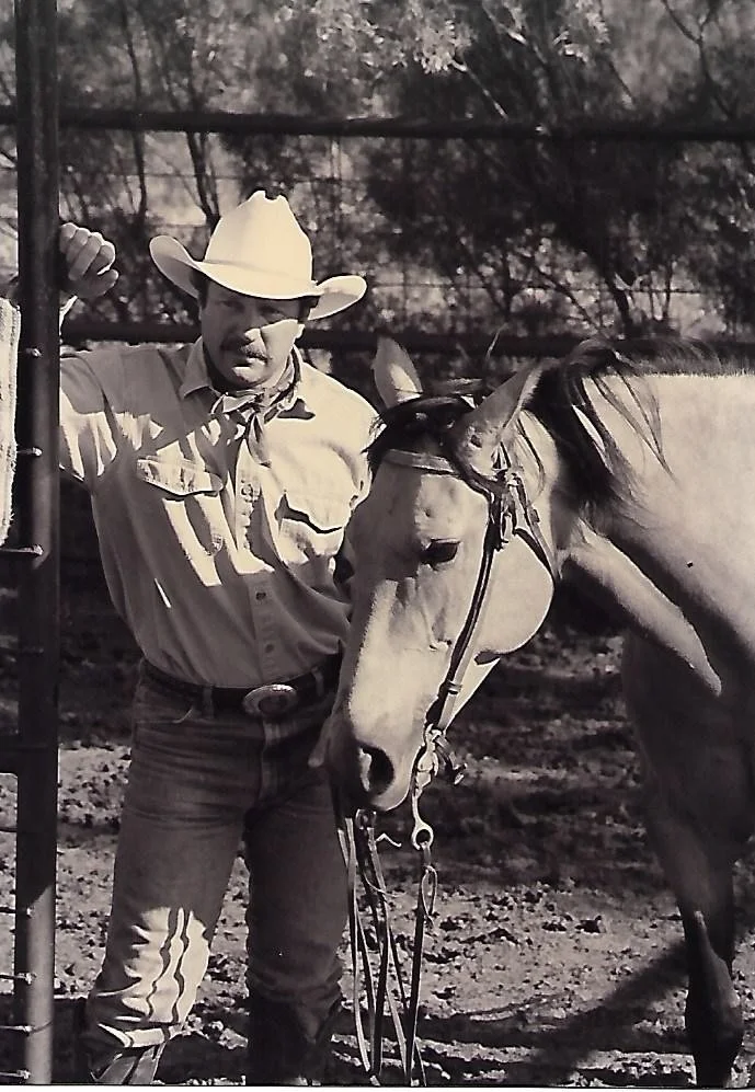 Portrait of Texas Hill Country artist Jack Terry with his horse.