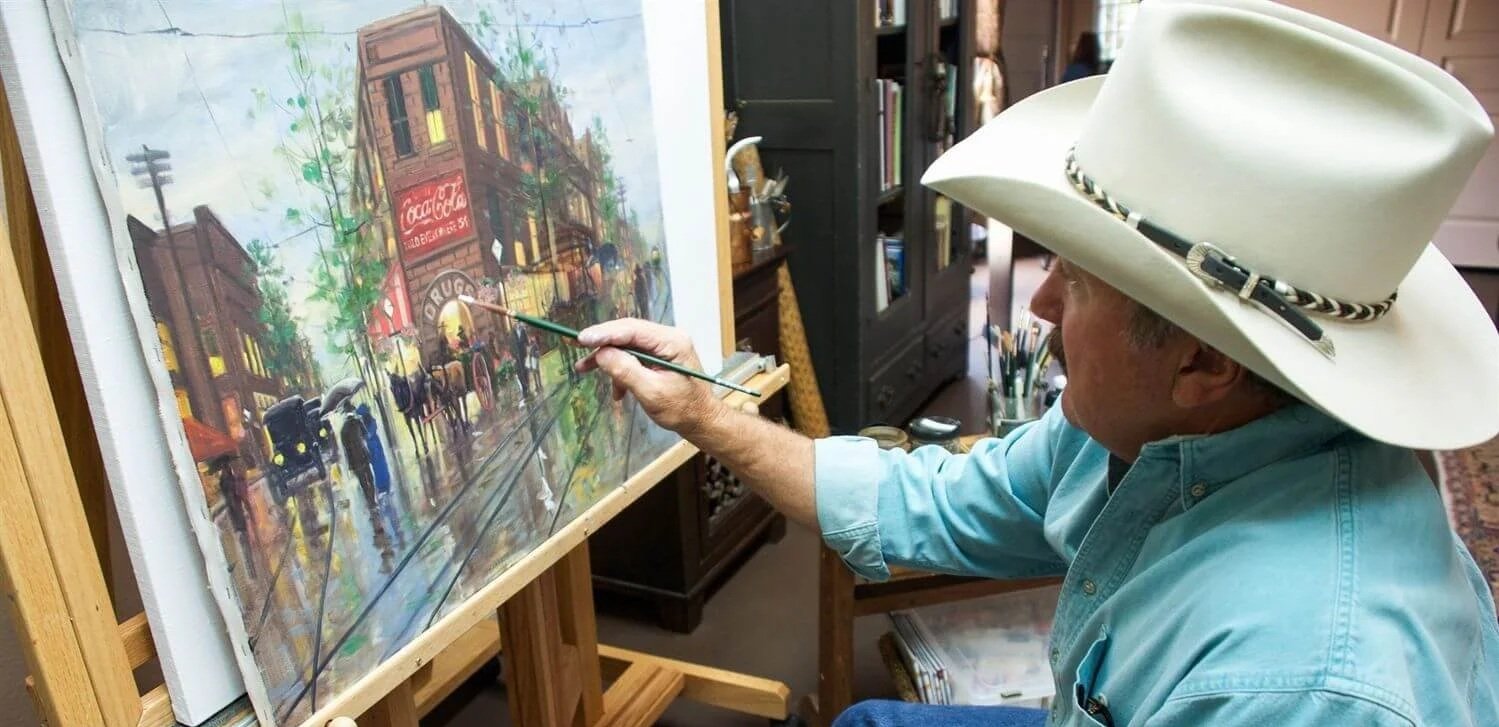 Jack Terry painting in his Texas Hill Country studio.