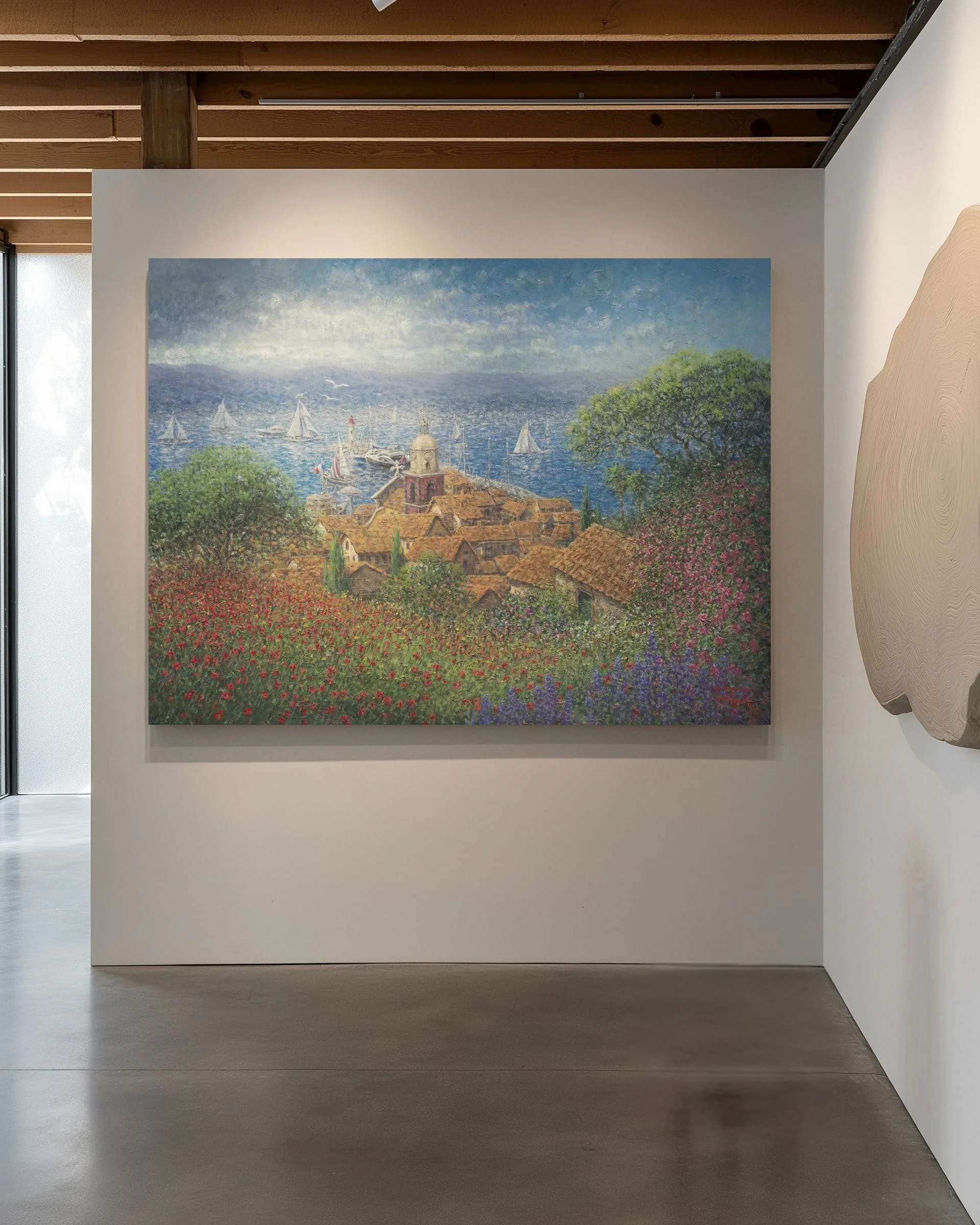Original oil painting by Jack Terry featuring a coastal landscape overlooking the sea.
