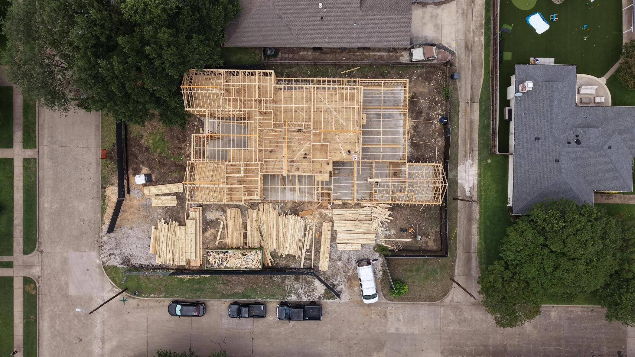 Overhead framing progress at 9904 Ontario Ln.