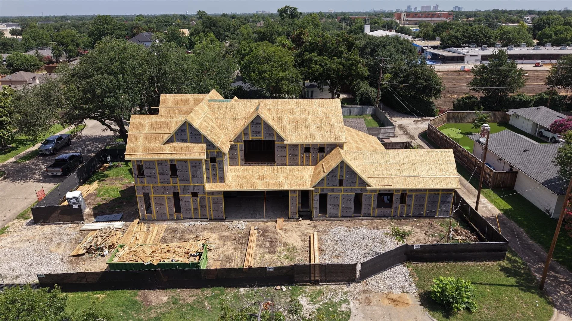 Rear roof framing progress at 9904 Ontario Ln.