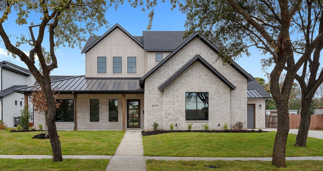 Front exterior of 3175 Whitemarsh custom home in Farmers Branch, Texas