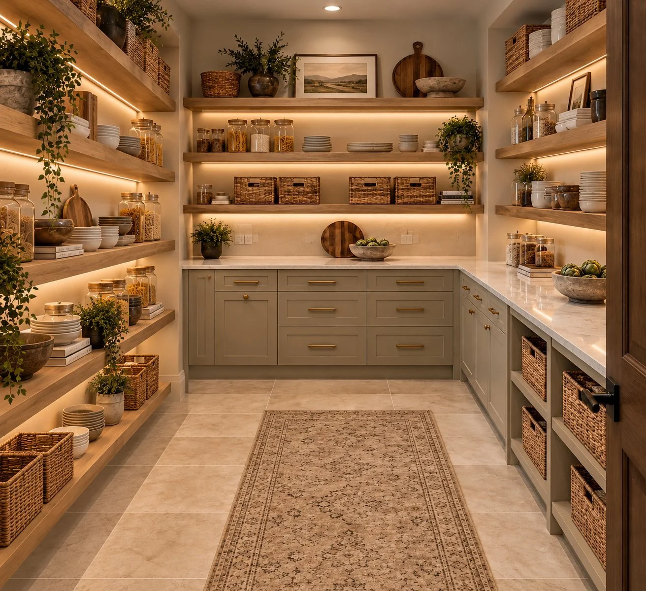 Architectural rendering of Walk-in pantry cabinetry and shelving proposed for 13824 Braemar Dr in Dallas, Texas.