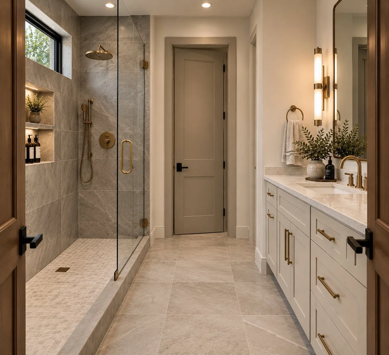 Architectural rendering of Guest bathroom with walk-in shower proposed for 13824 Braemar Dr in Dallas, Texas.