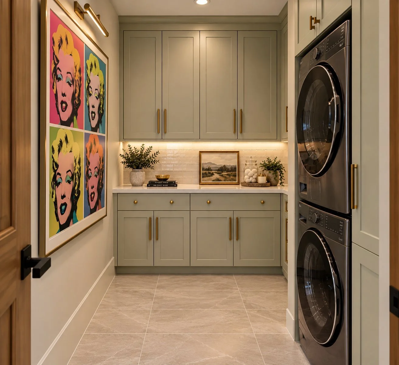Architectural rendering of Secondary laundry room with stacked appliances proposed for 13824 Braemar Dr in Dallas, Texas.